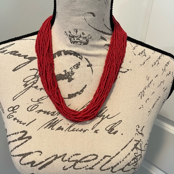 Vintage Multi strand Native American Red Coral Seed Bead Woven Torsade Necklace. - Picture 2 of 14